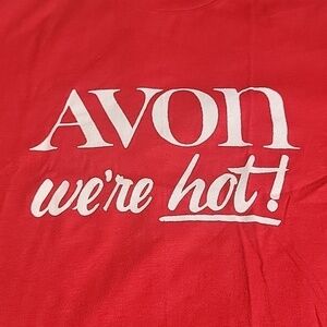 VINTAGE Hanes Fifty-Fiftt Made in the USA Single Stitch Avon We're Hot Red Tee